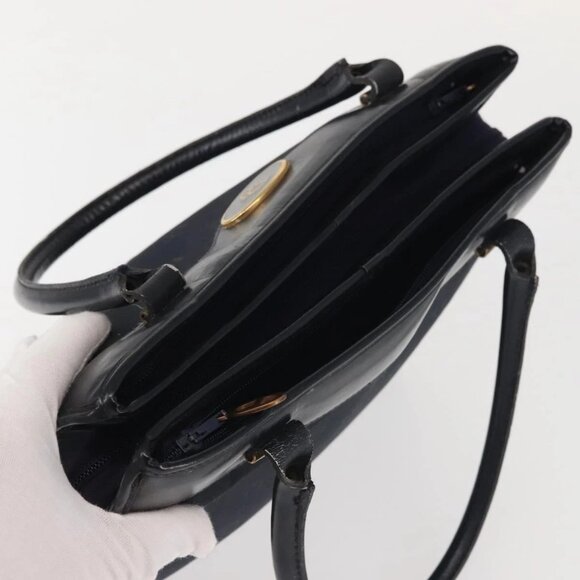 Christian Dior Honeycomb Canvas Hand Bag Navy Gold Auth BA6027 - Picture 6 of 16